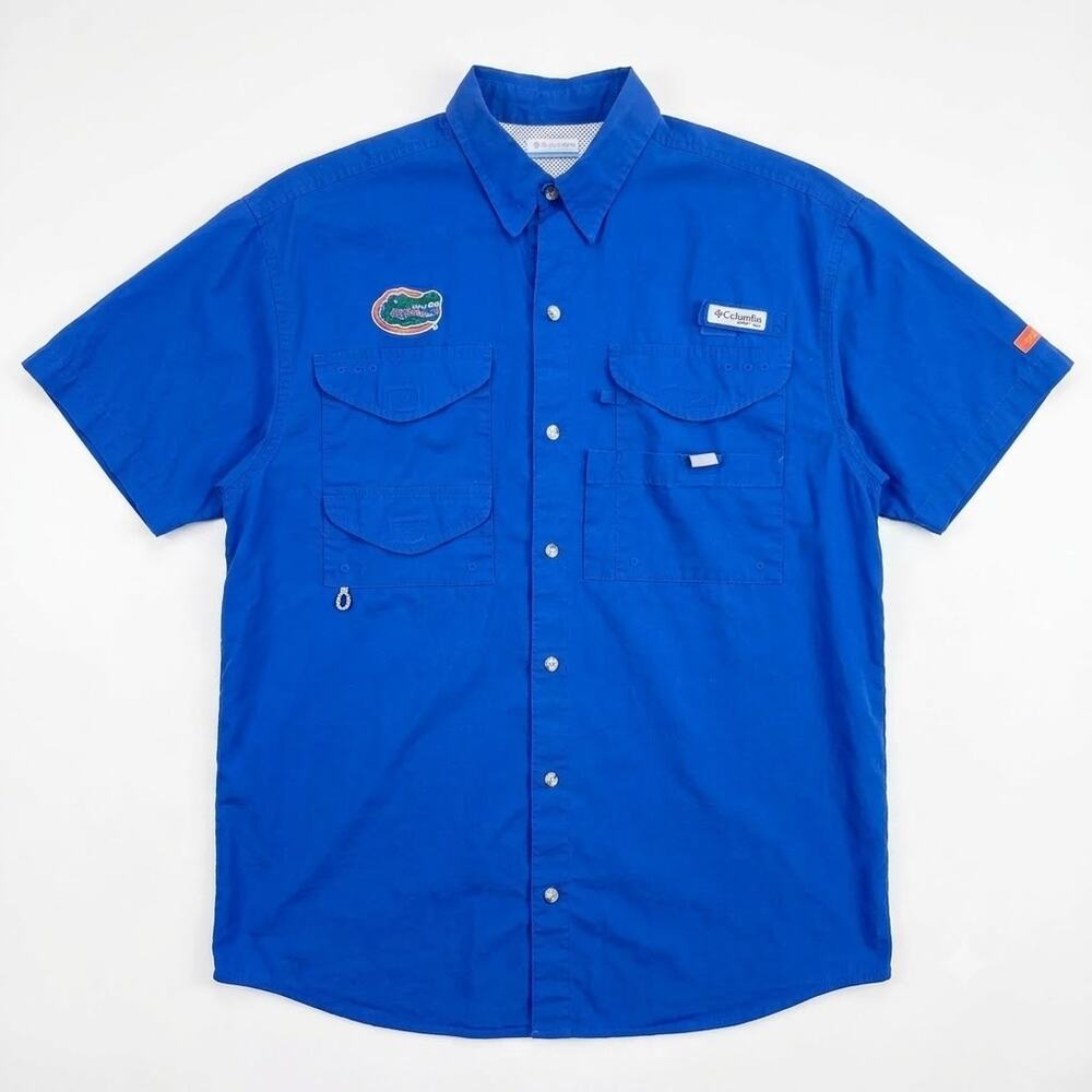 Florida Gators Columbia PFG Bonehead Shirt Blue Short Sleeve Cotton Mens Medium